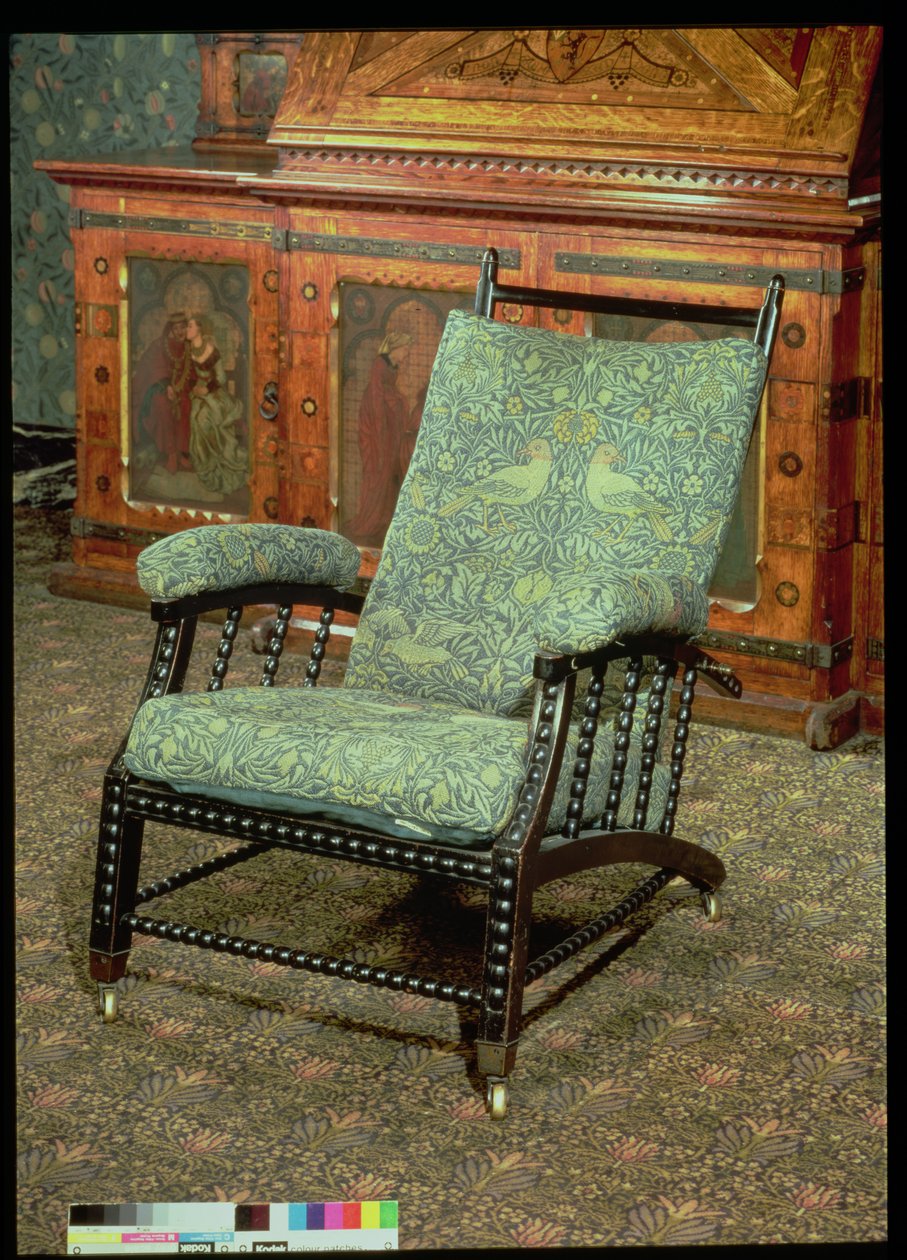 Stol av William Morris, klädd i original "Bird"-ulltapet, ca 1870 (eboniserat trä) av William Morris