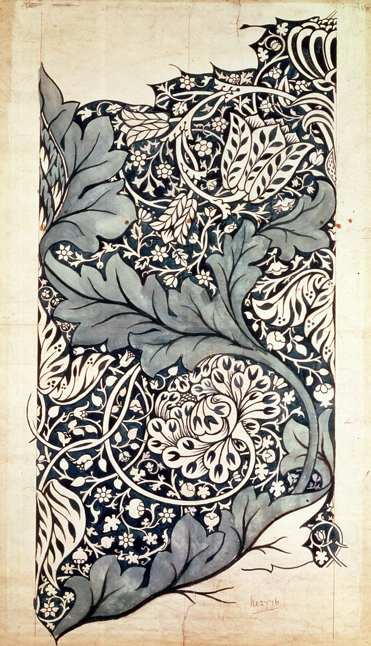 Design för Avon Chintz, ca 1886 (penna och bläck med wc på papper) av William Morris