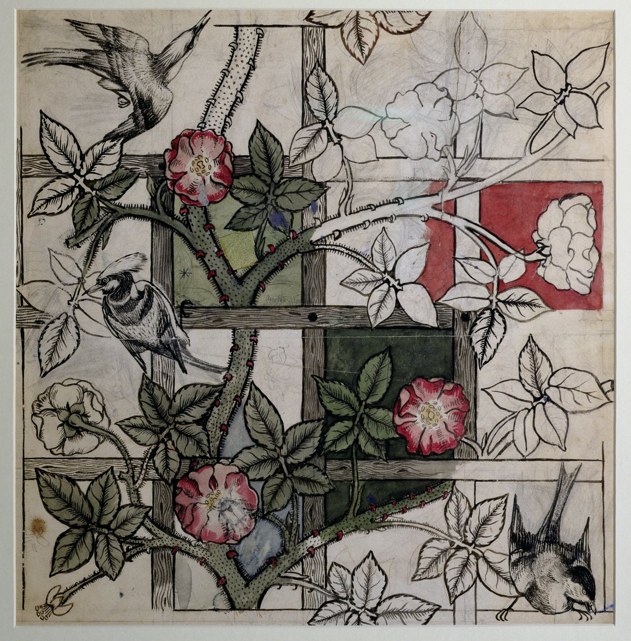 Originalkonstverk för "Spaljé" tapetdesign, 1862 av William Morris