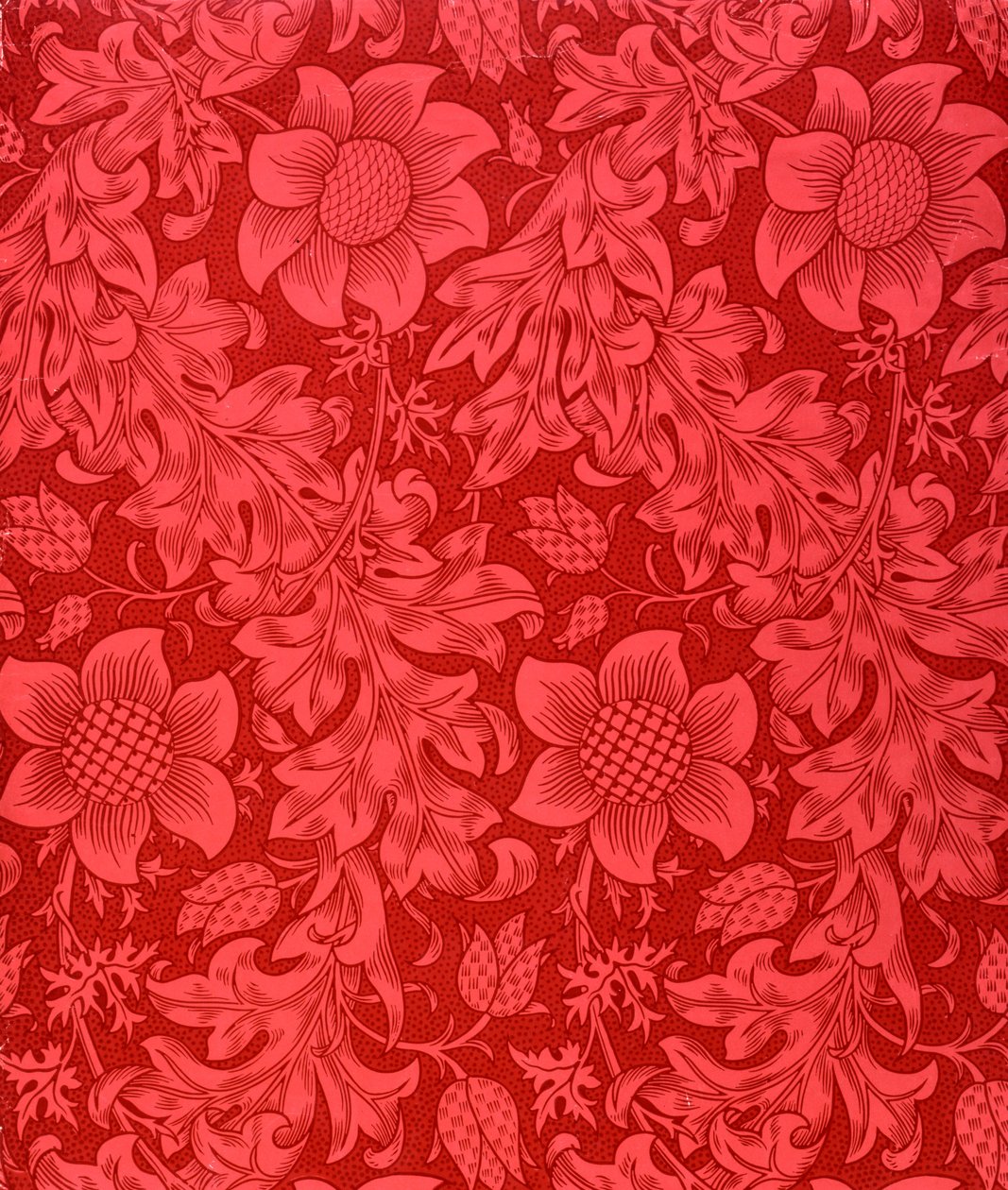 Red Sunflower Wallpaper Design, 1879 (träblock i färg på papper) av William Morris