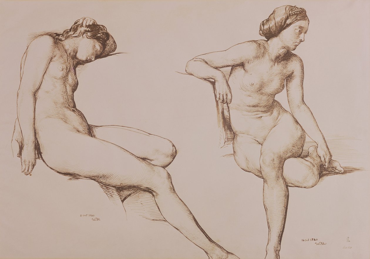 Sepiateckning av naken kvinna, c.1860 av William Mulready