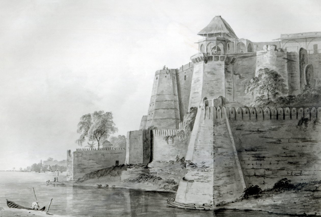 Fort vid Yamunafloden, Indien (penna och wc på papper) av William Orme