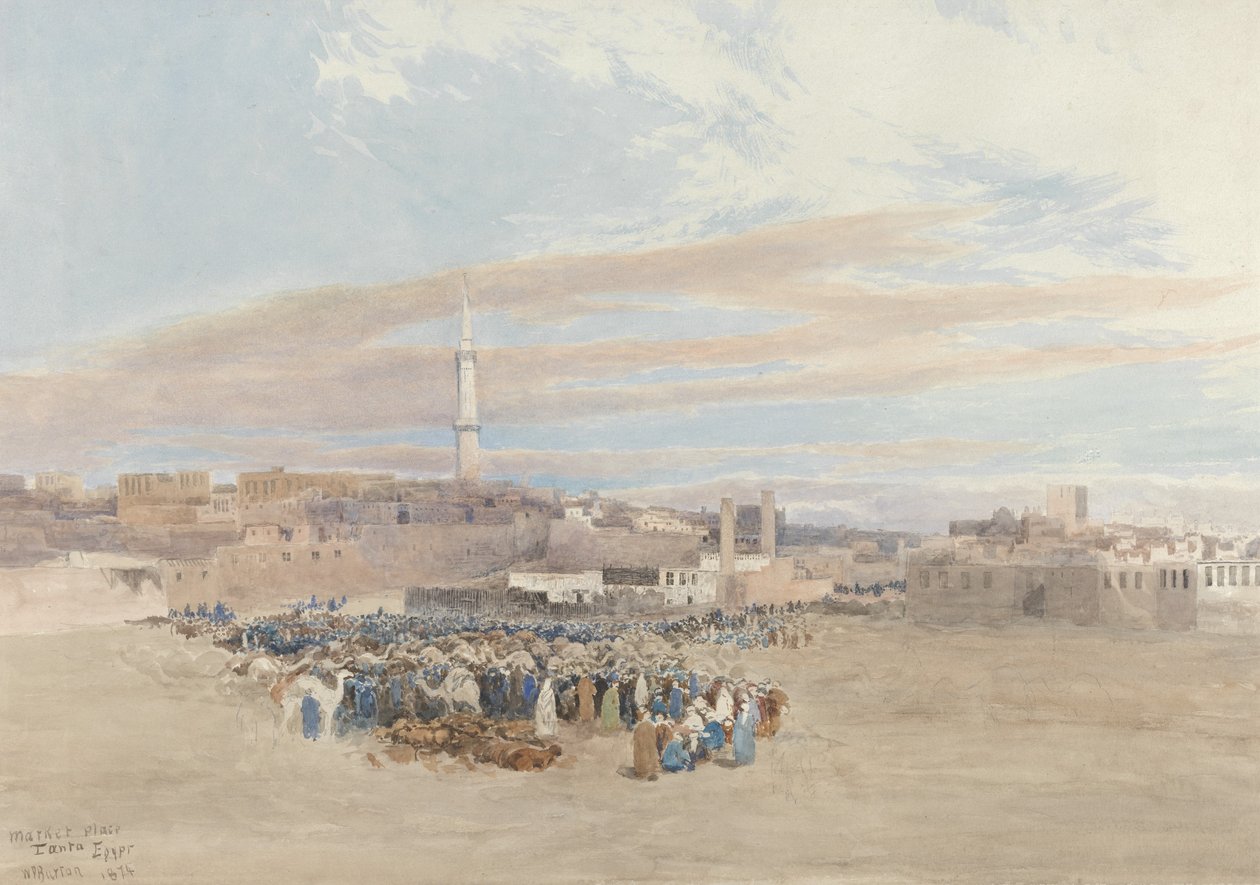 The Market Place, Tanga, Egypten, 1874 (wc över grafit) av William Paton Burton
