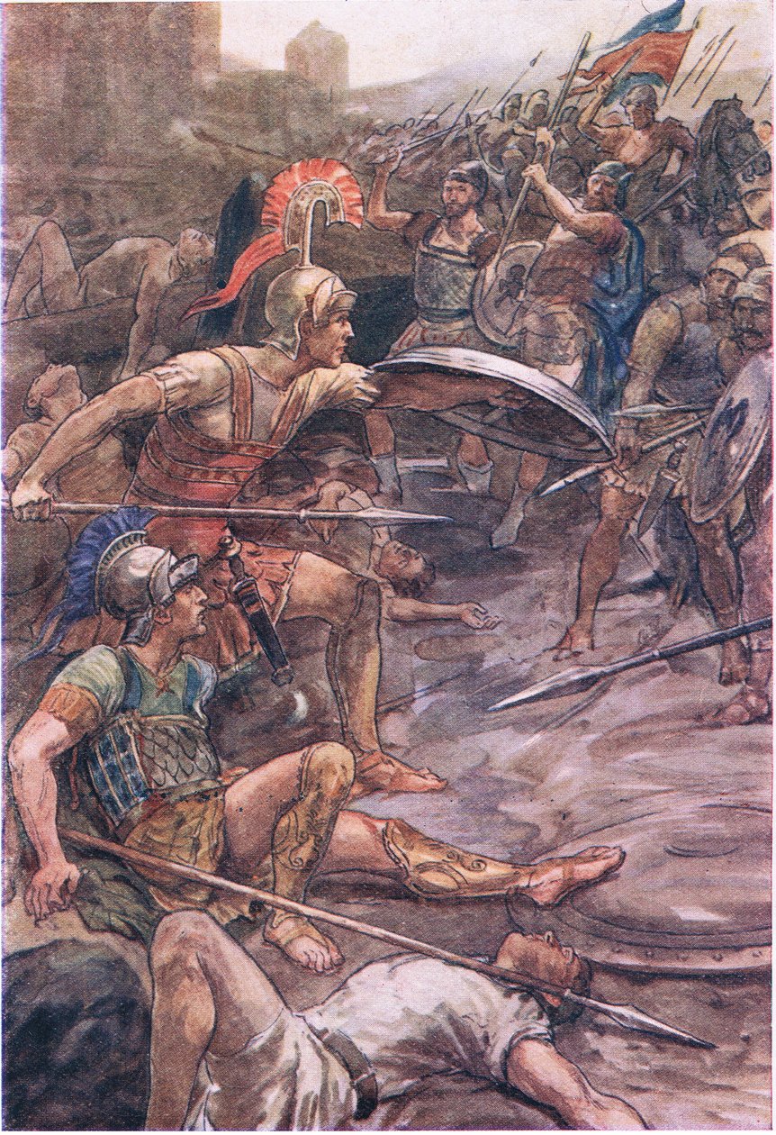 Epaminondas försvarar Pelopidas, från Plutarch Lives publicerad av T C & E C Jack Ltd, 1920-talet av William Rainey