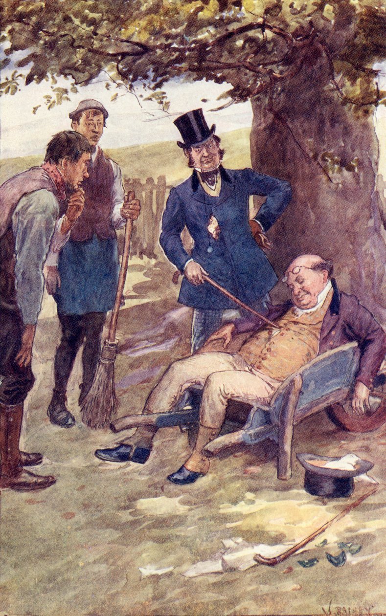Mr Pickwick väckt av kapten Boldwig, frontispice från 