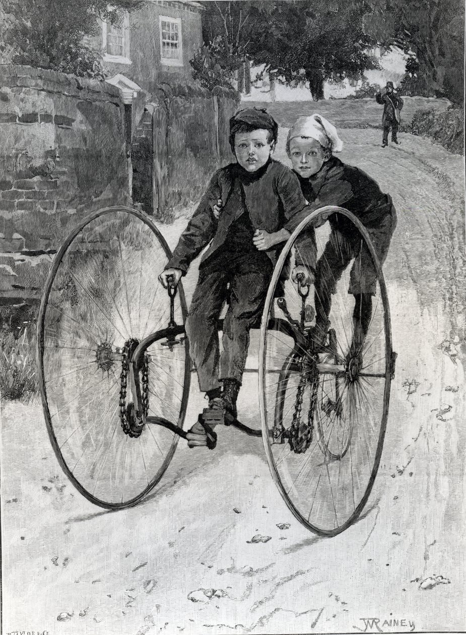 Den stulna städet, två pojkar på en trehjuling, 1891 av William Rainey