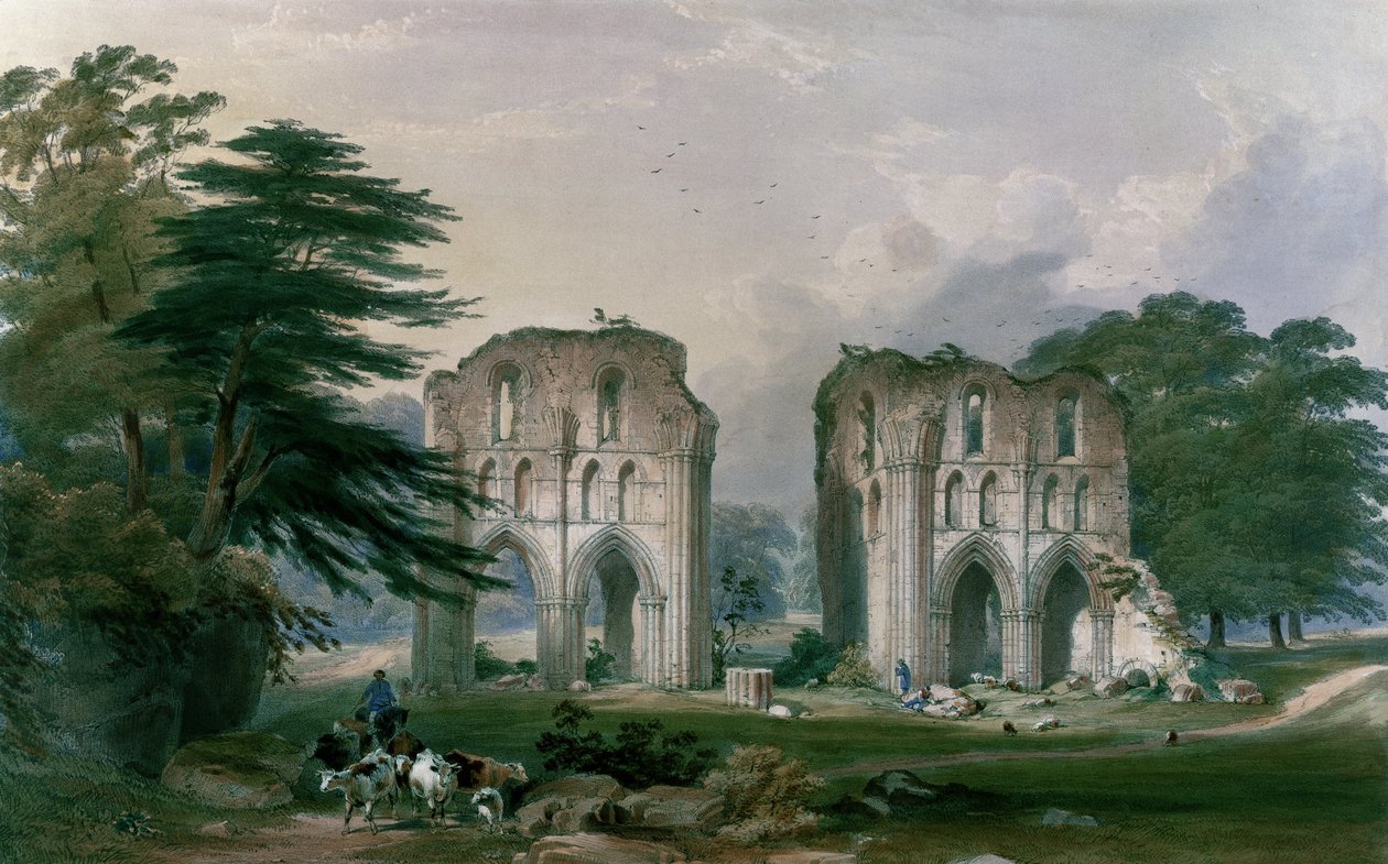 Roche Abbey, utsikt från väst, från 