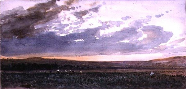 Landskap med rustikt arbete: Evening Effect av William Roxby Beverly