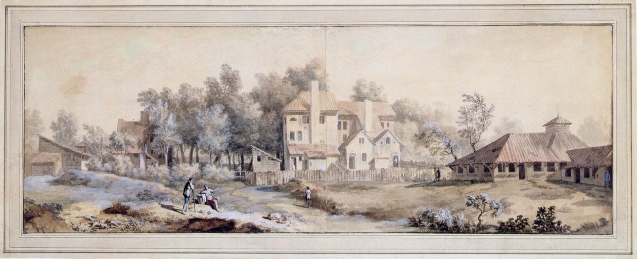 Landskap med byggnader: möjligen i Richmond, Surrey (wc på papper) av William Taverner