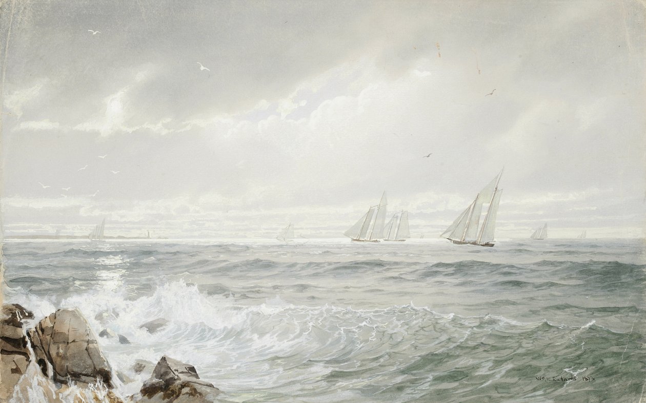 Yachts Off Newport, 1877 (wc & gouache på buffvävt papper) av William Trost Richards