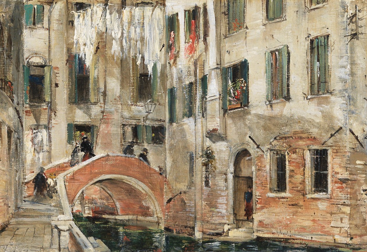 A Backwater in Venedig (olja på papper) av William White Warren
