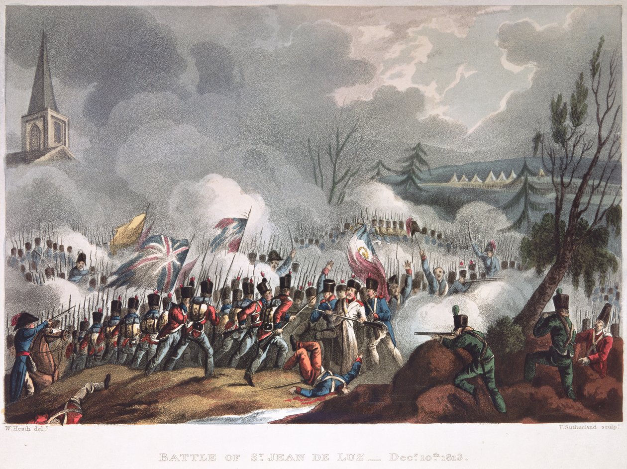 Slaget vid St. Jean de Luz, 10 december 1813, graverad av Thomas Sutherland (f.c.1785) av William after Heath