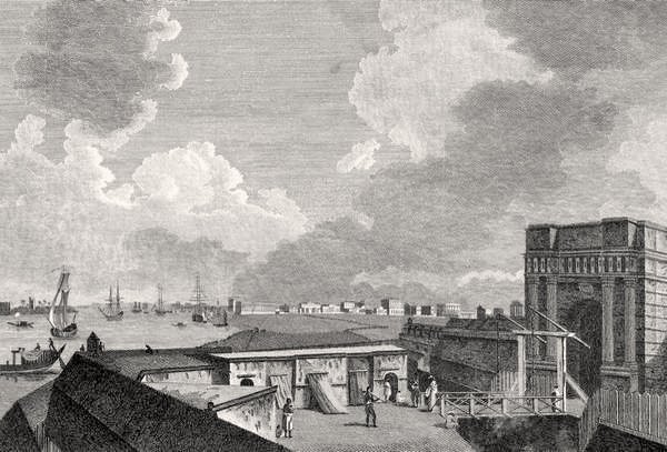 En vy av Calcutta från Fort William, graverad av J. Eastgate. av William after Hodges