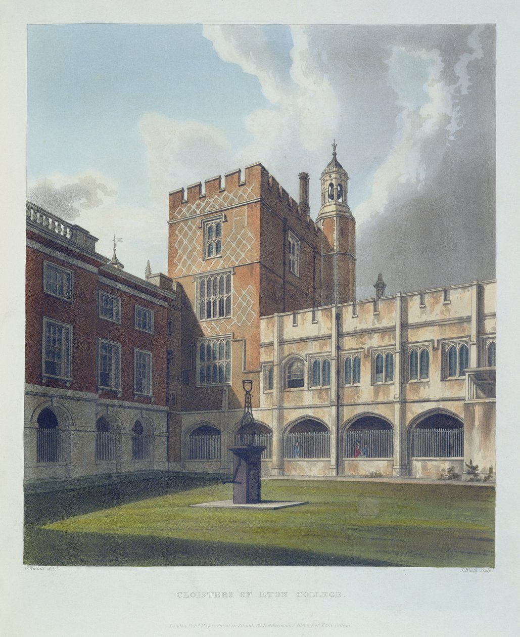 Cloisters of Eton College, från History of Eton College, en del av History of the Colleges, graverad av puben J. Bluck (fl.1791-1831). av R. Ackermann, 1816 (akvatint) av William after Westall