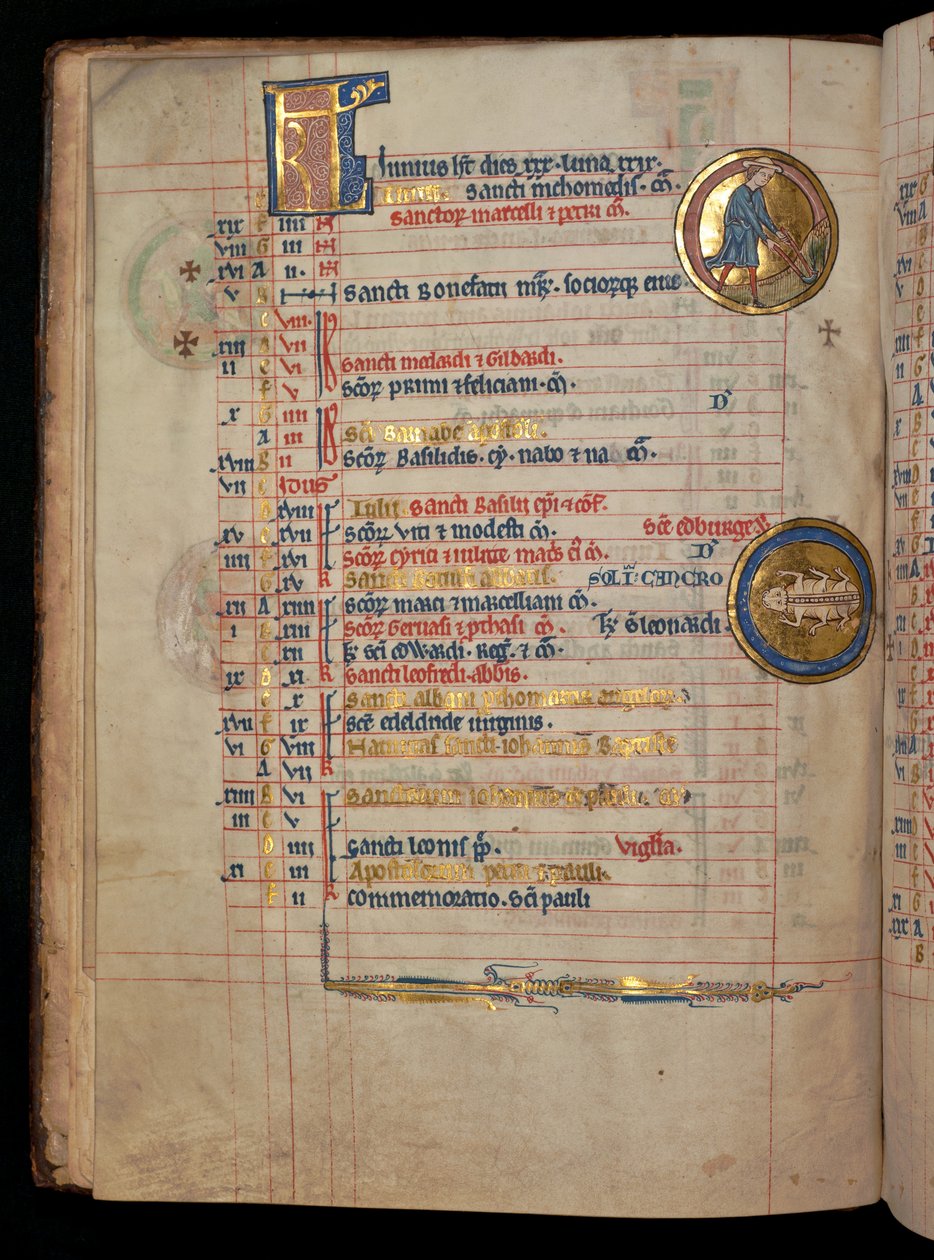 Ms 322 f.3v, June, en man som renar ogräs, illustration från 