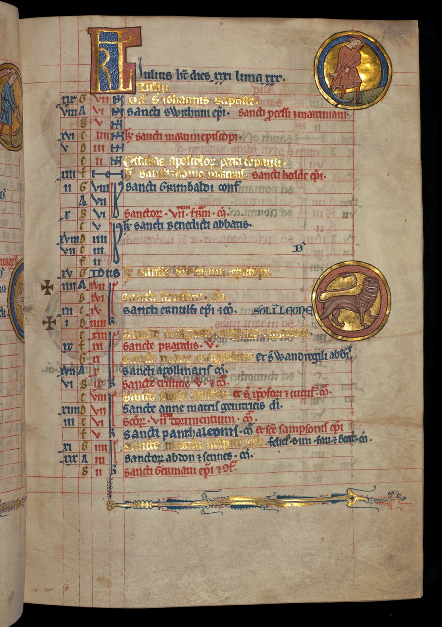 Ms 322 f.4r, juli, en man som lie, illustration från 