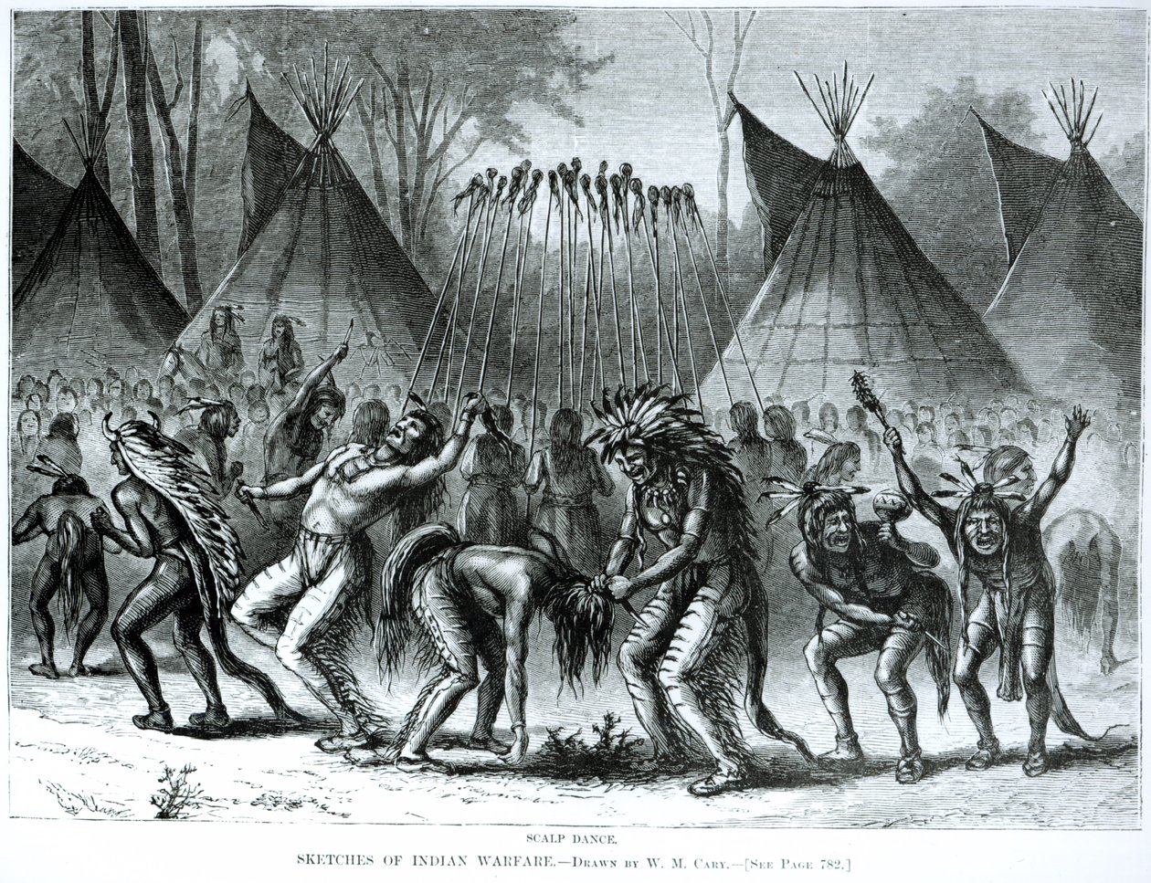 Scalp Dance från "Sketches of Indian Warfare" (skisser över indisk krigföring) av William de la Montagne Cary