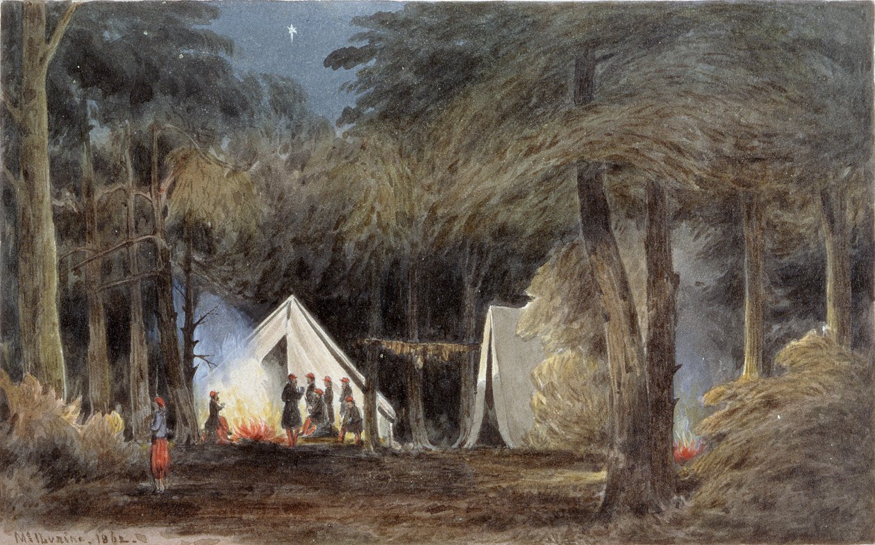 Duryeas Zouaves läger, Virginia, 1862 (wc och gouache på papper) av William the Younger MacIlvaine