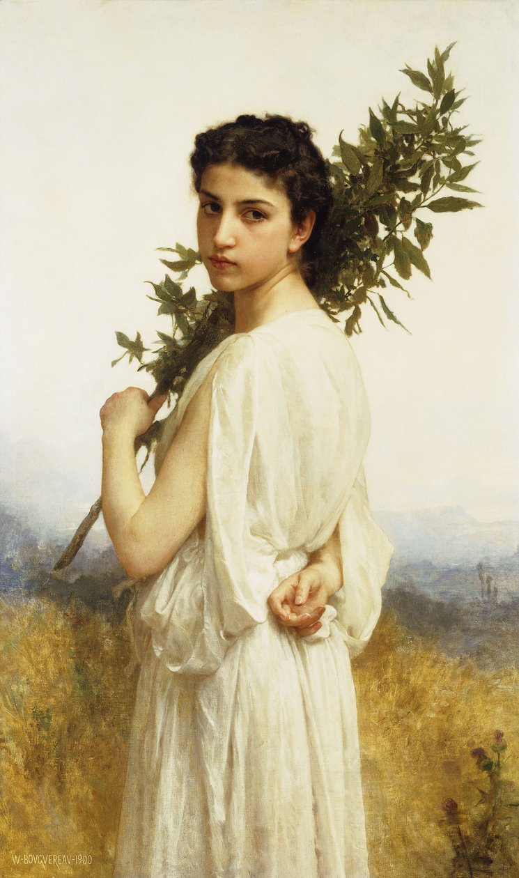 En nymf som håller en lagergren, 1900 av William Adolphe Bouguereau