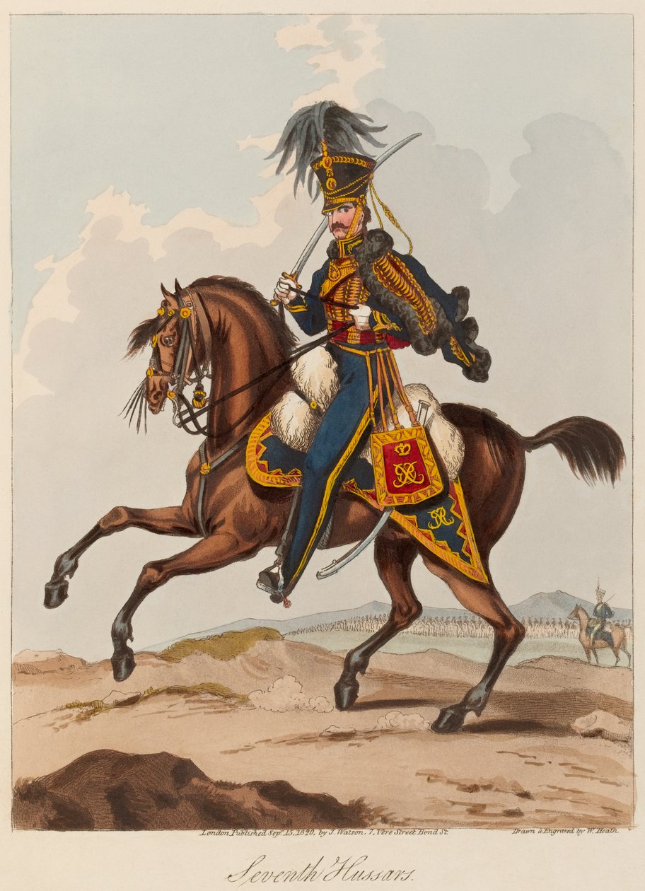 Seventh Hussars (akvatint, färgad) av William (after) Heath