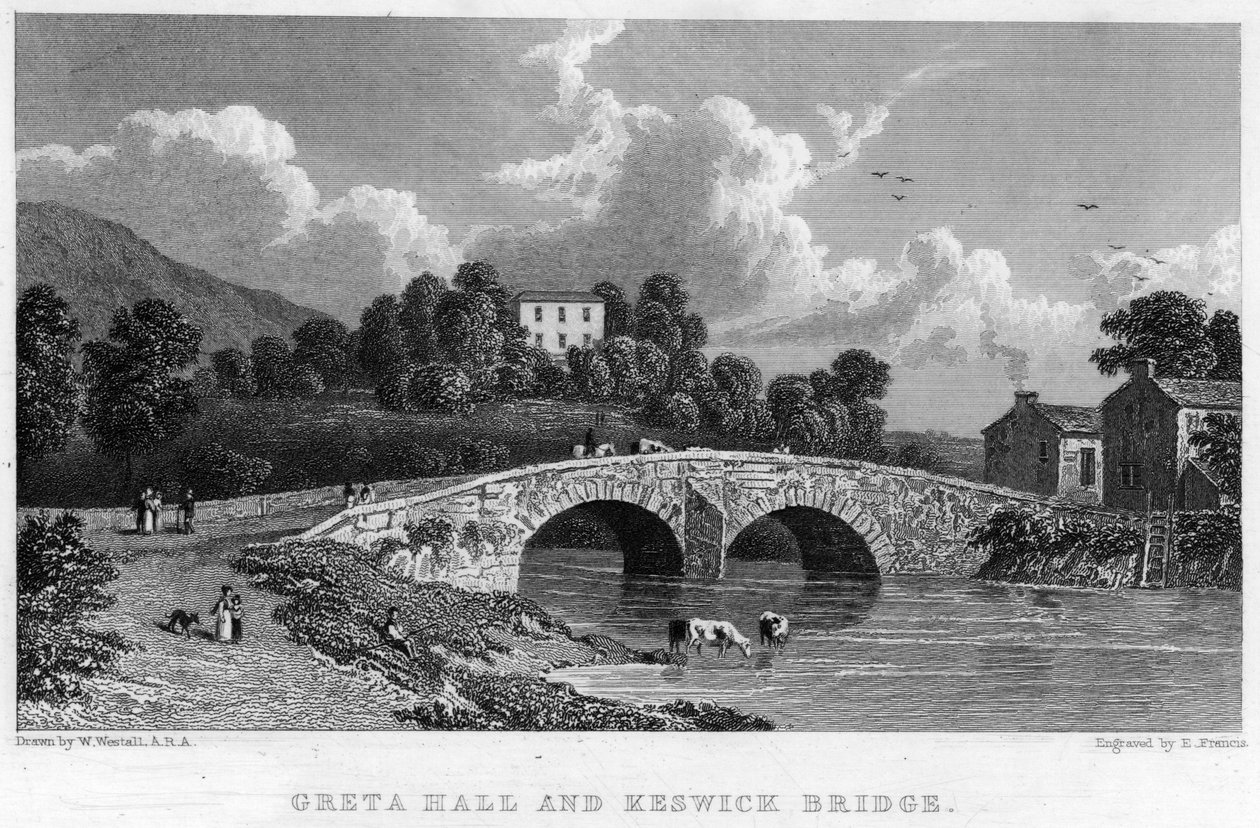 Greta Hall och Keswick Bridge (gravyr) av William (after) Westall