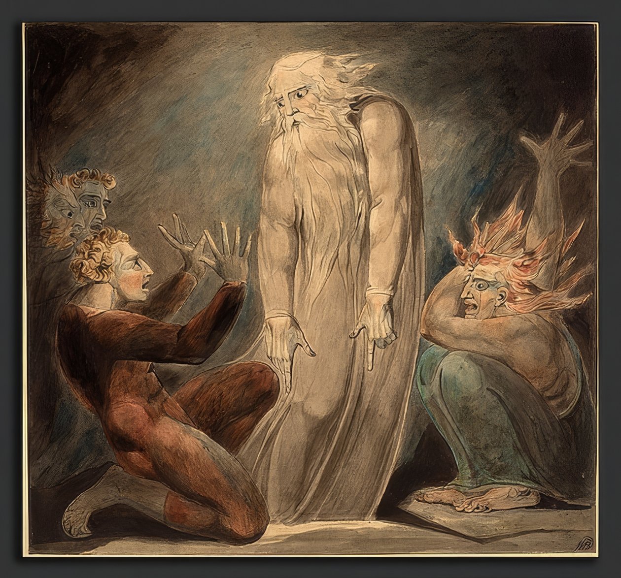 Samuels ande visar sig för Saul. Omkring 1800 av William Blake