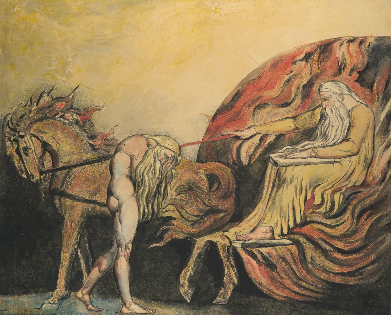 Gud dömer Adam, ca. 1795. av William Blake