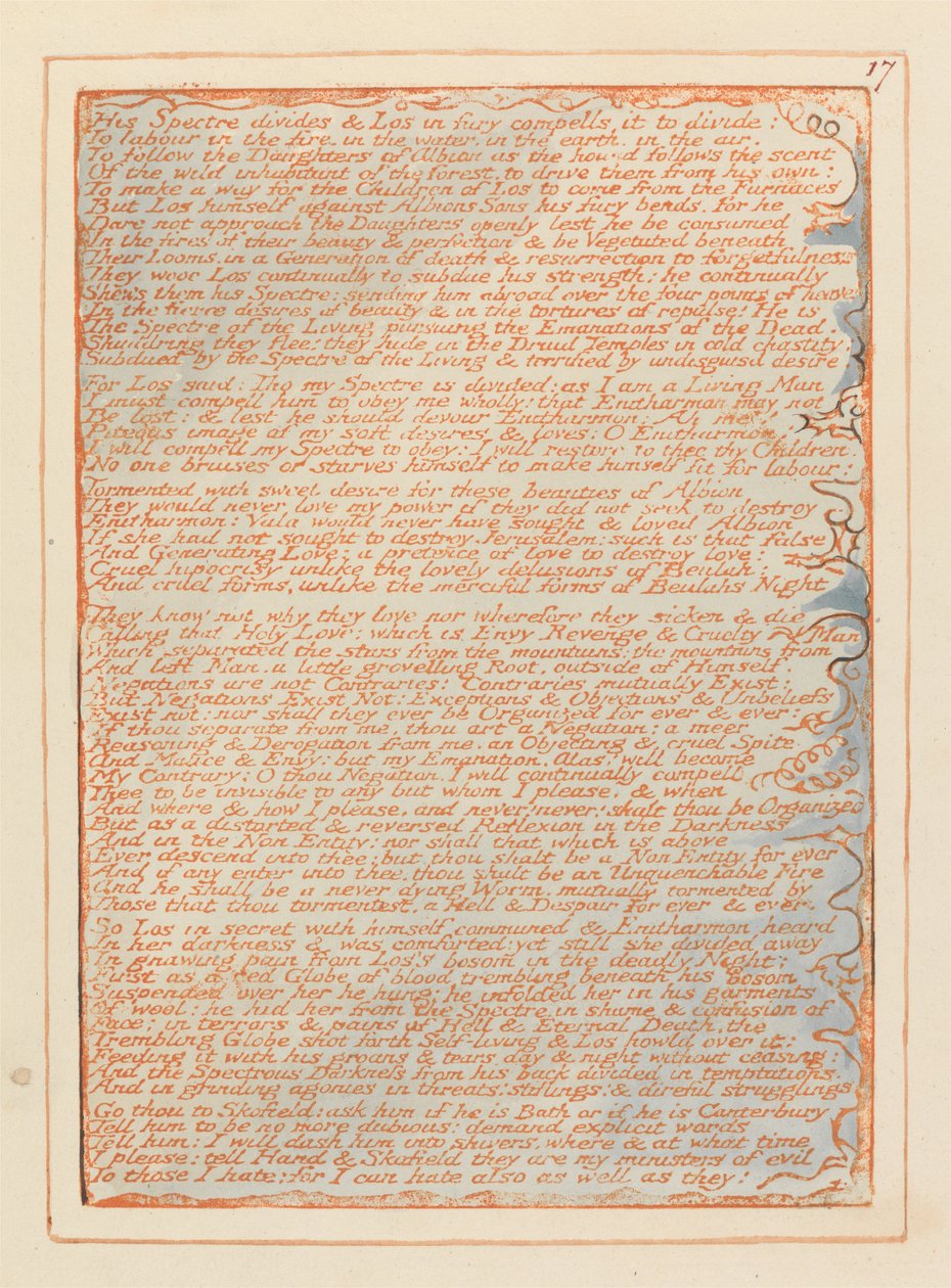 Jerusalem, platta 17, His Spectre delar .... av William Blake
