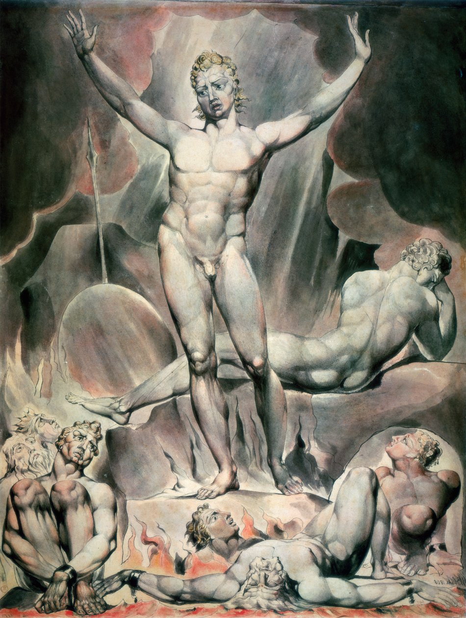 Satan väckte de rebelliska änglarna, 1808 av William Blake