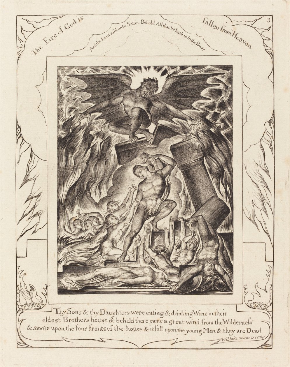 Förstörelsen av Jobs söner, 1825. av William Blake