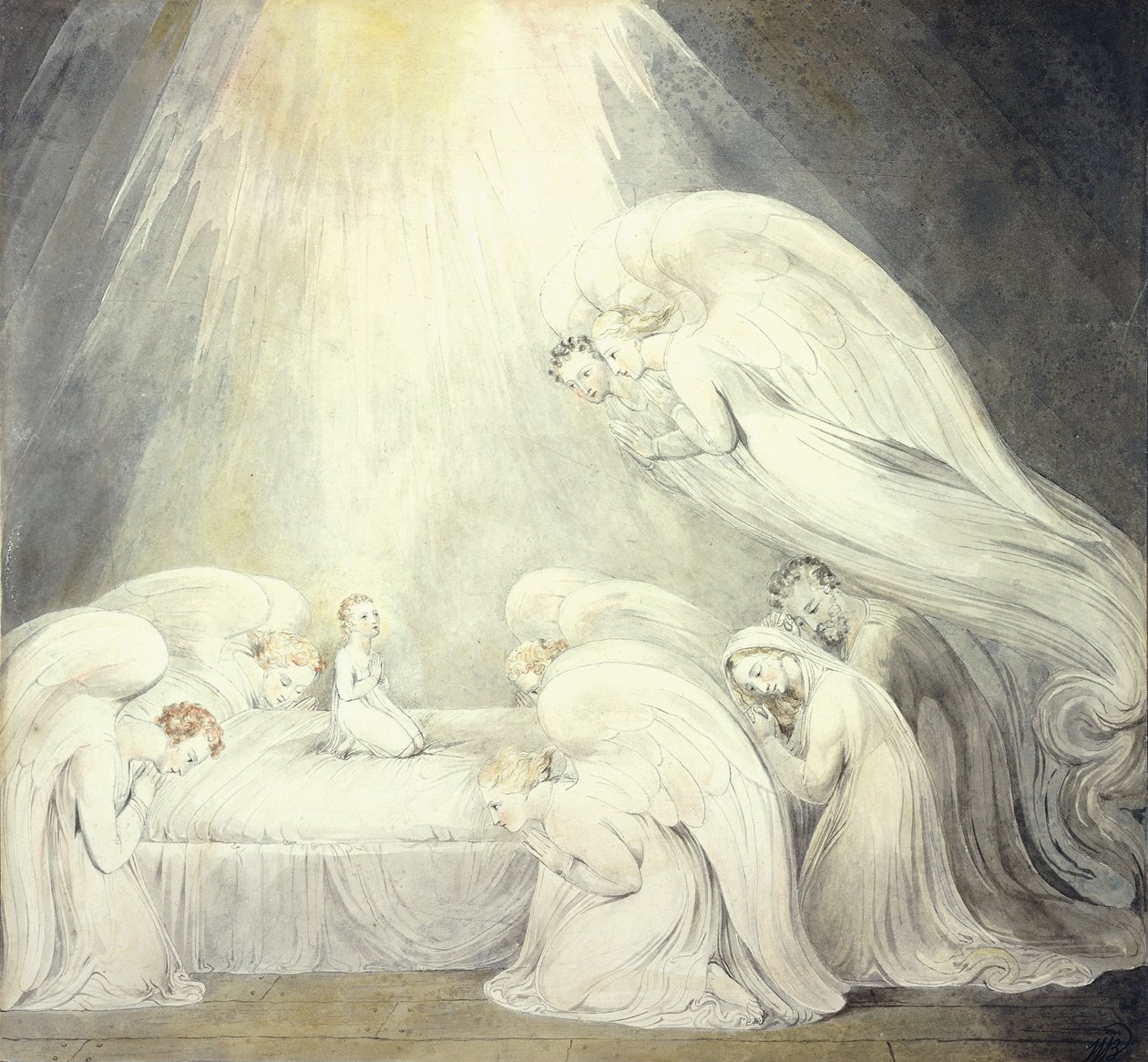 Spädbarnet Jesus säger sina böner, c.1805 av William Blake