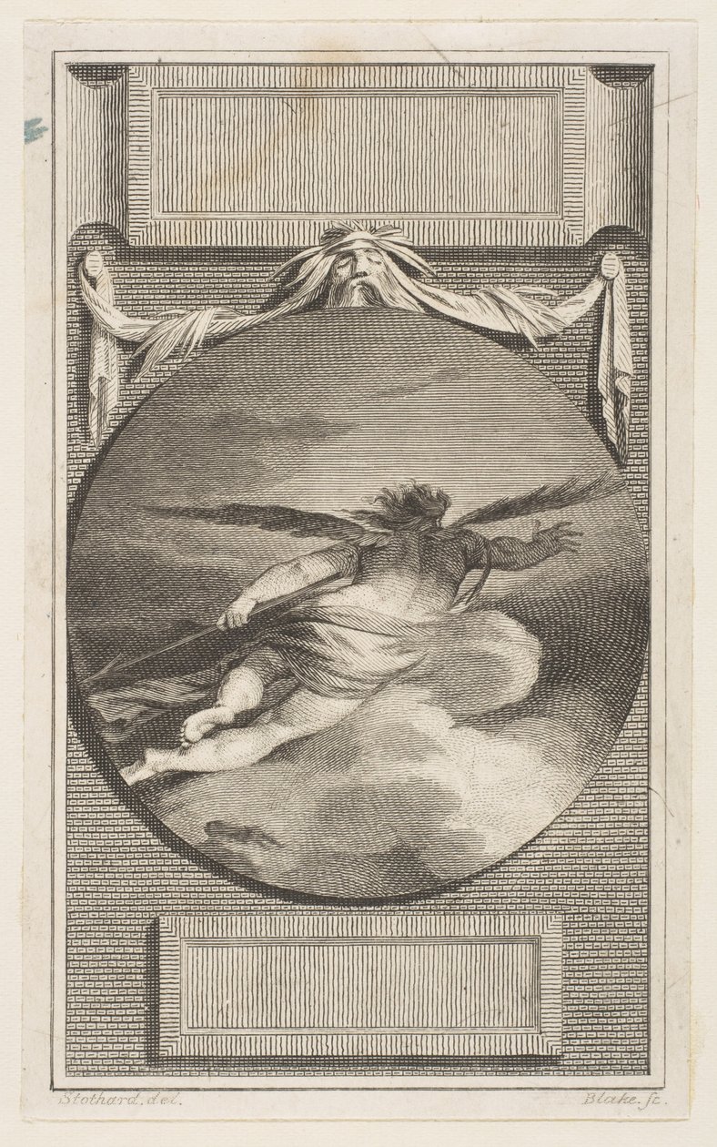 Bevingad figur som flyger genom moln, ca. 1780-87. av William Blake