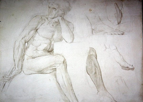 Manliga nakenstudier (penna på papper) av William Blake Richmond