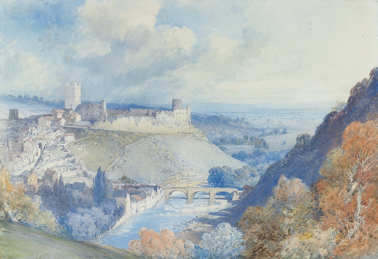 Richmond Castle and Town, Yorkshire av William Callow