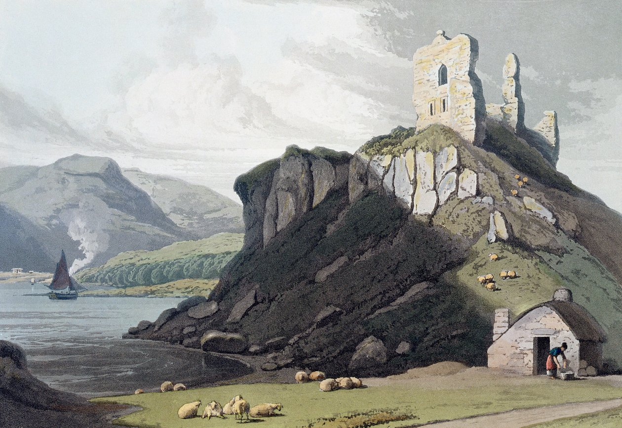 Aros Castle, Isle of Mull, Skottland, 1818 av William Daniell