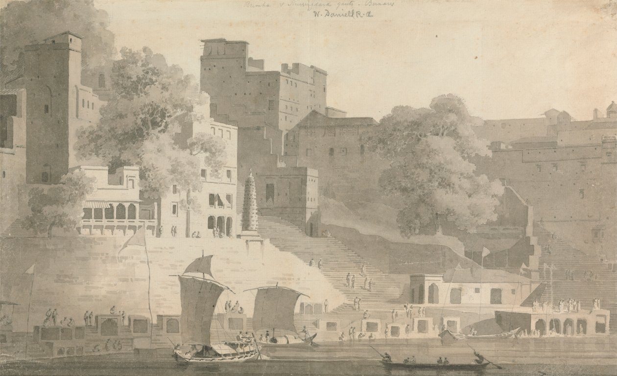 Bramha och Narsingdara Ghat, Varanasi av William Daniell