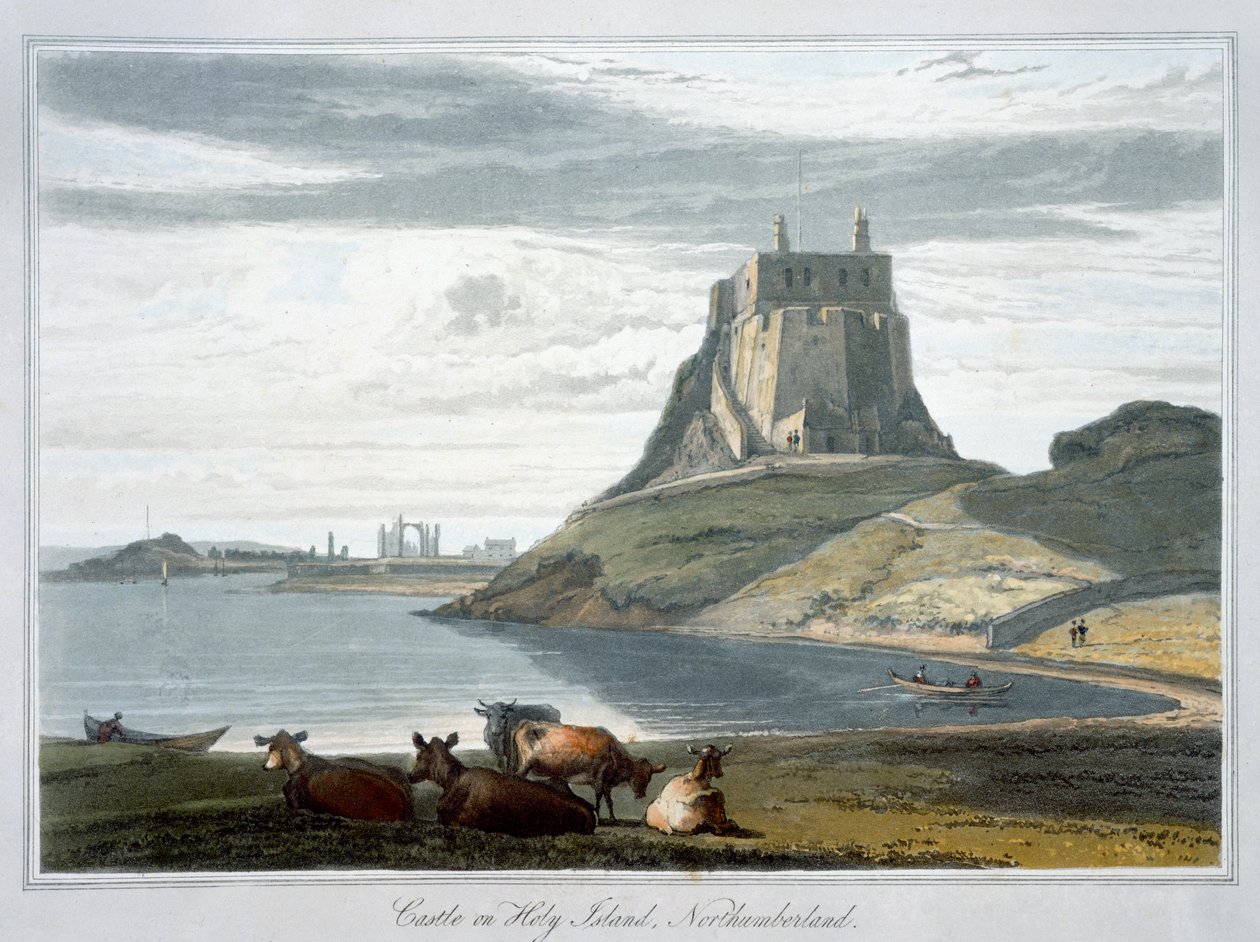 "Castle on Holy Island, Northumberland", 1822 av William Daniell