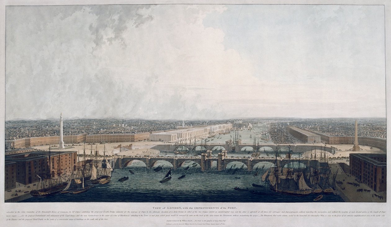 Föreslagen London Bridge, London, 1802. av William Daniell