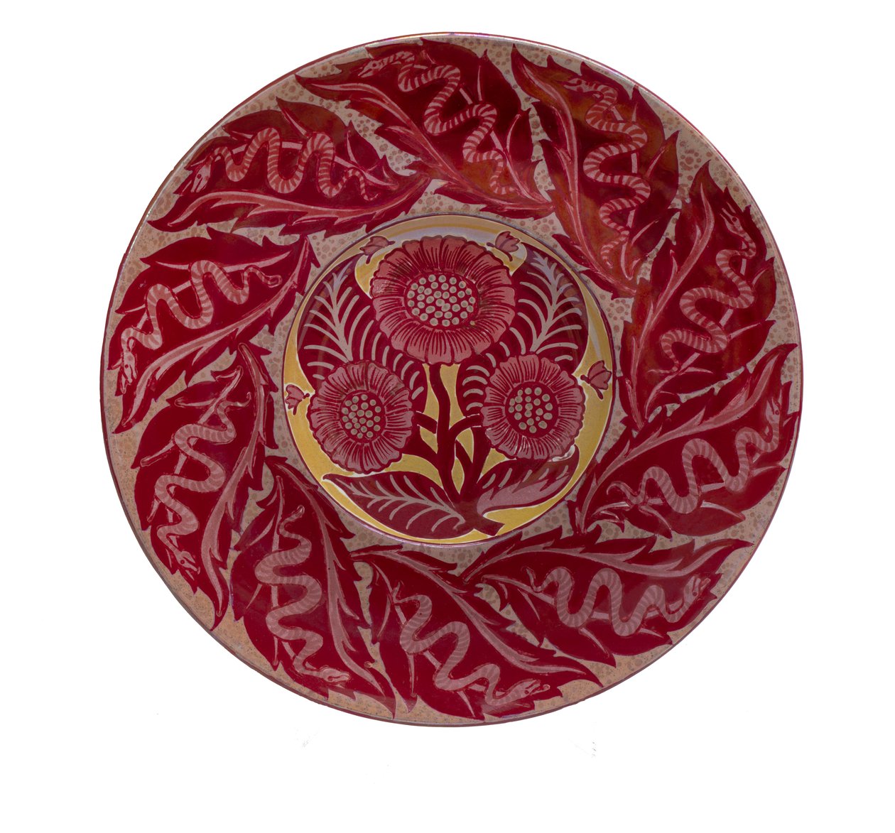 Luster Snake och Daisy Plate av William de Morgan