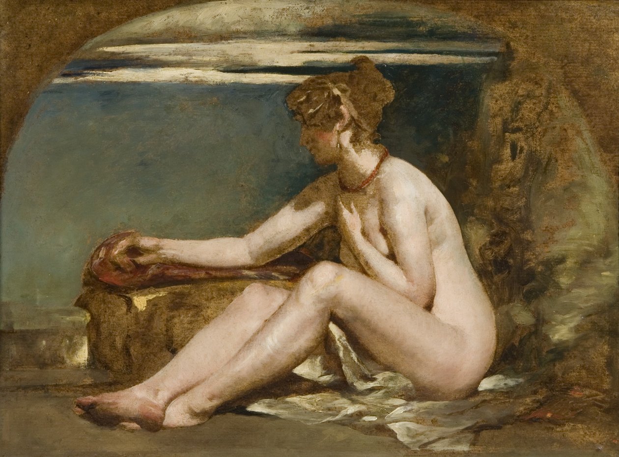 Sittande naken (olja på duk) av William Etty