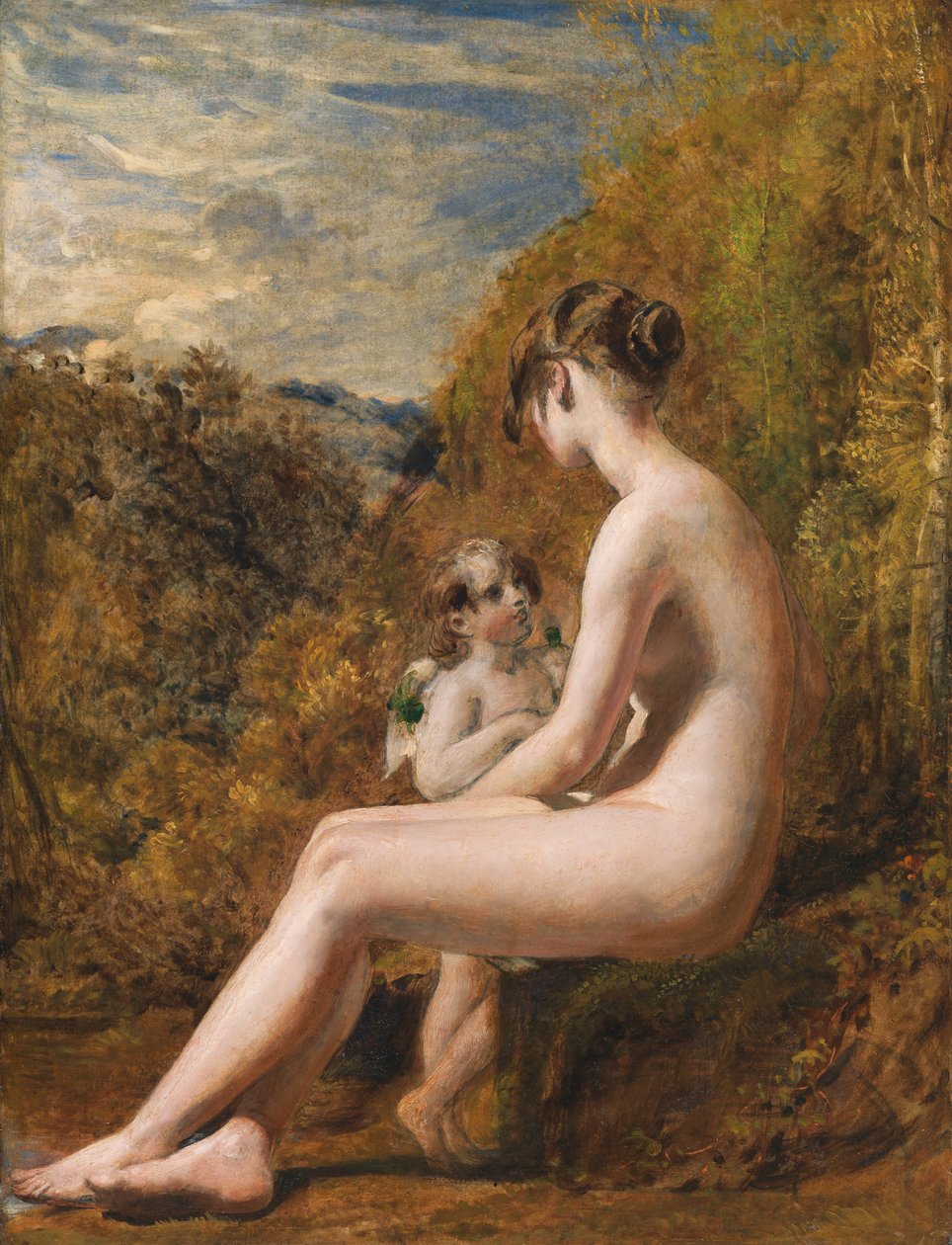 Venus och Amor (olja på kvarnbräda) av William Etty