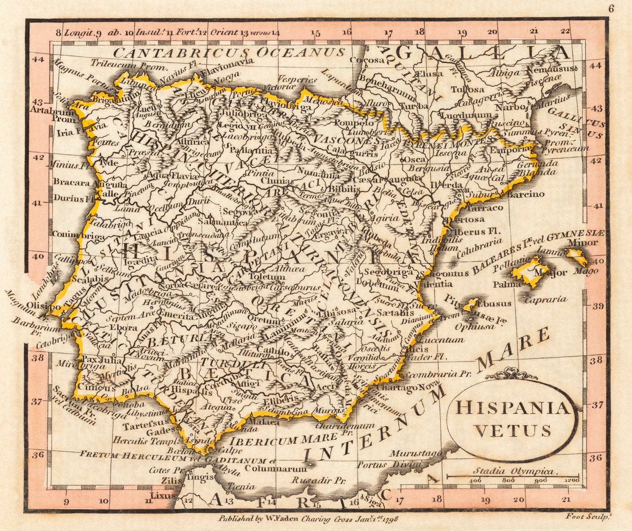 Forntida Spanien och Portugal. Karta. av William Faden