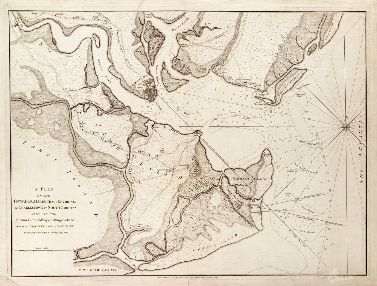 Plan över Charlestown, South Carolina av William Faden