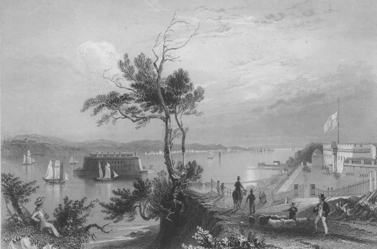 The Narrows från Fort Hamilton av William Henry Bartlett