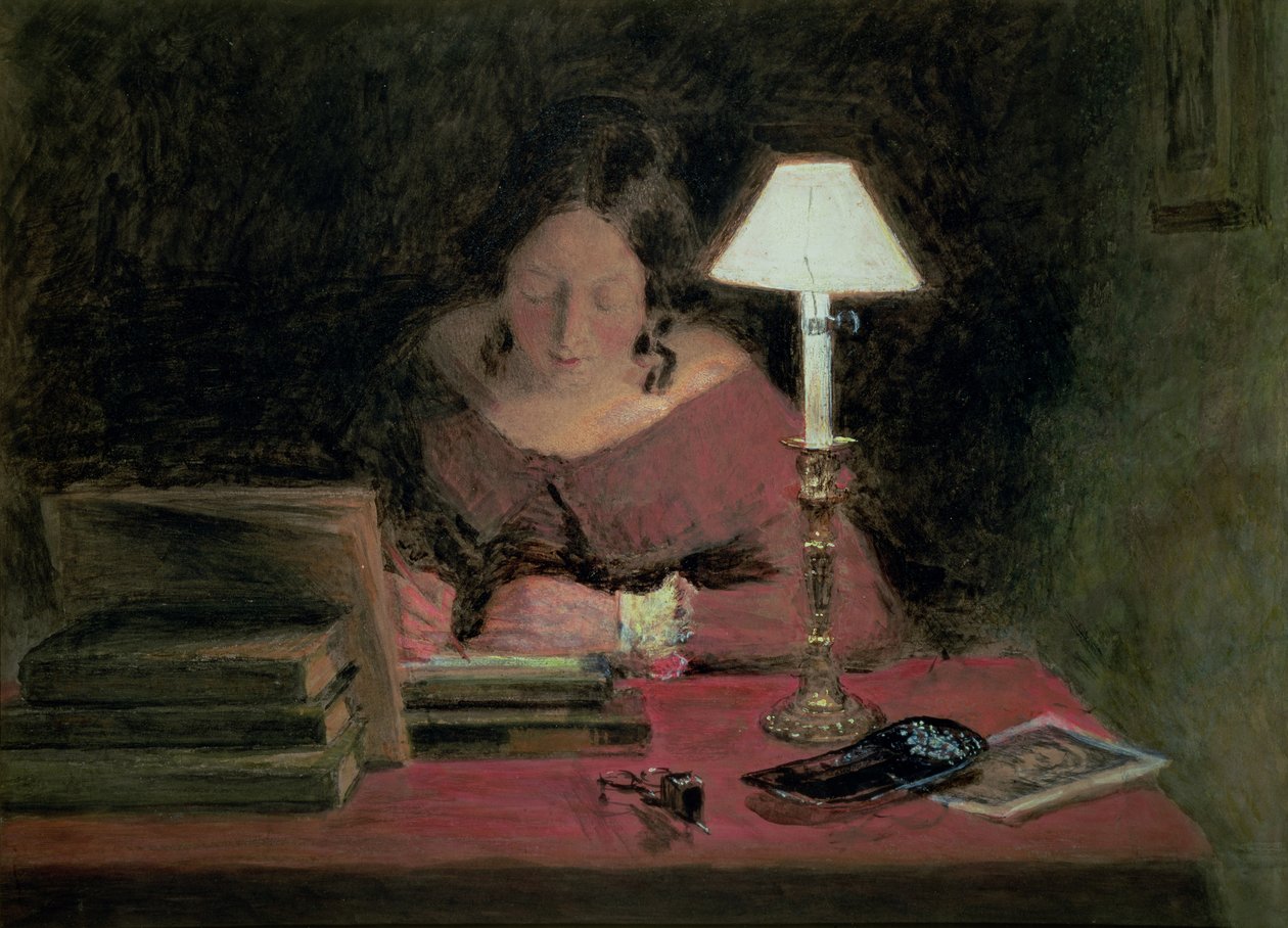 Girl Writing by Lamplight, c.1850 av William Henry Hunt