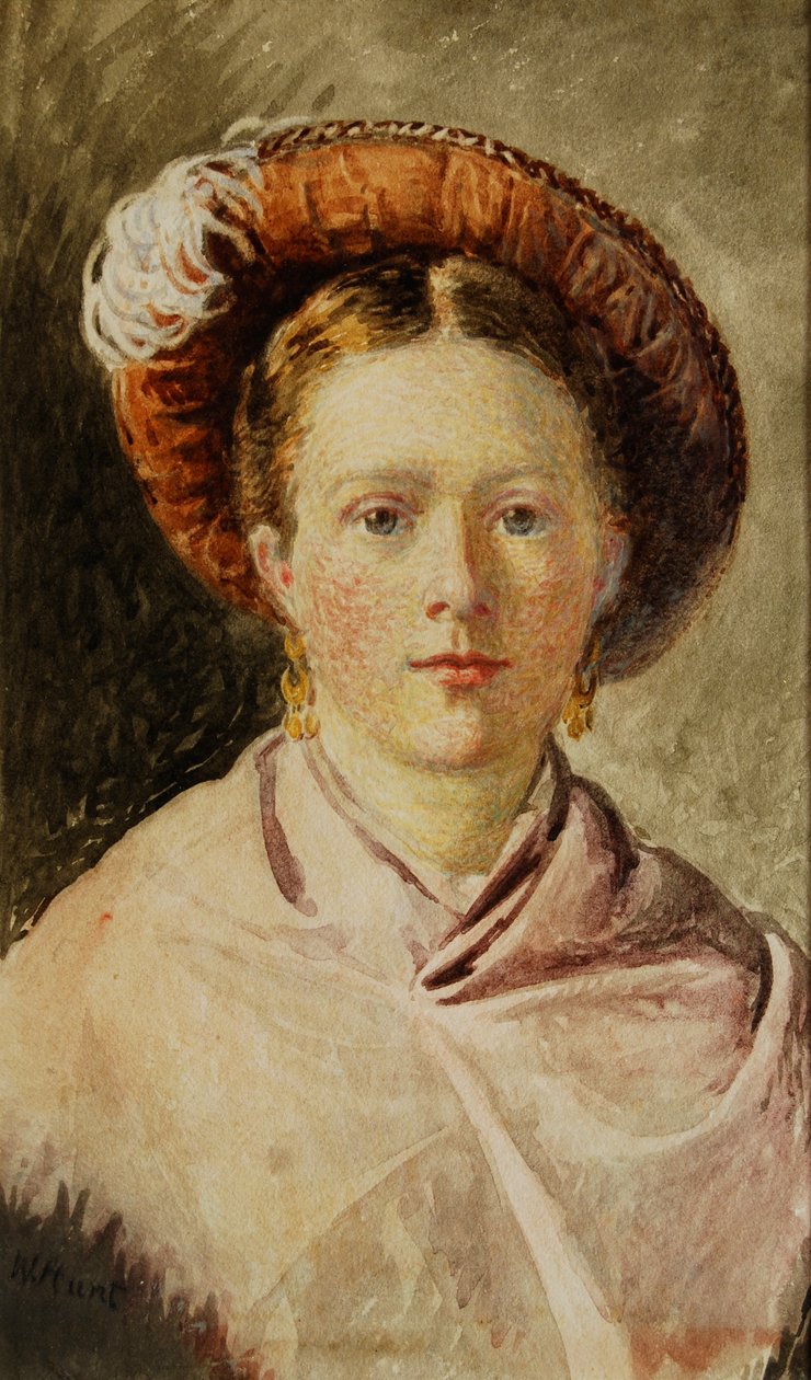 Damen i en fjäderhatt av William Henry Hunt