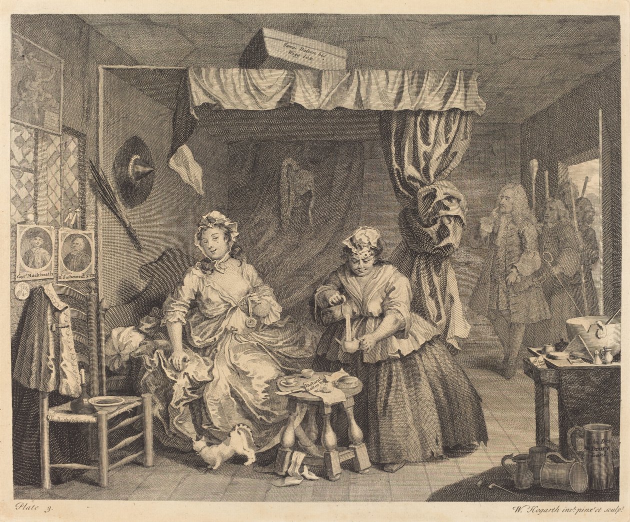 En skökas framsteg: pl.3 av William Hogarth