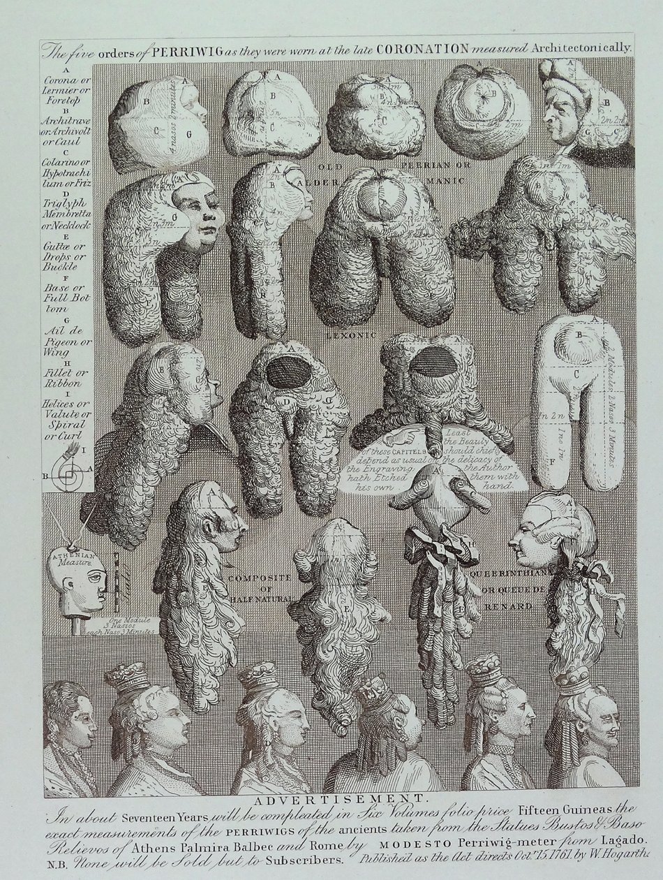 Annons för peruker av William Hogarth