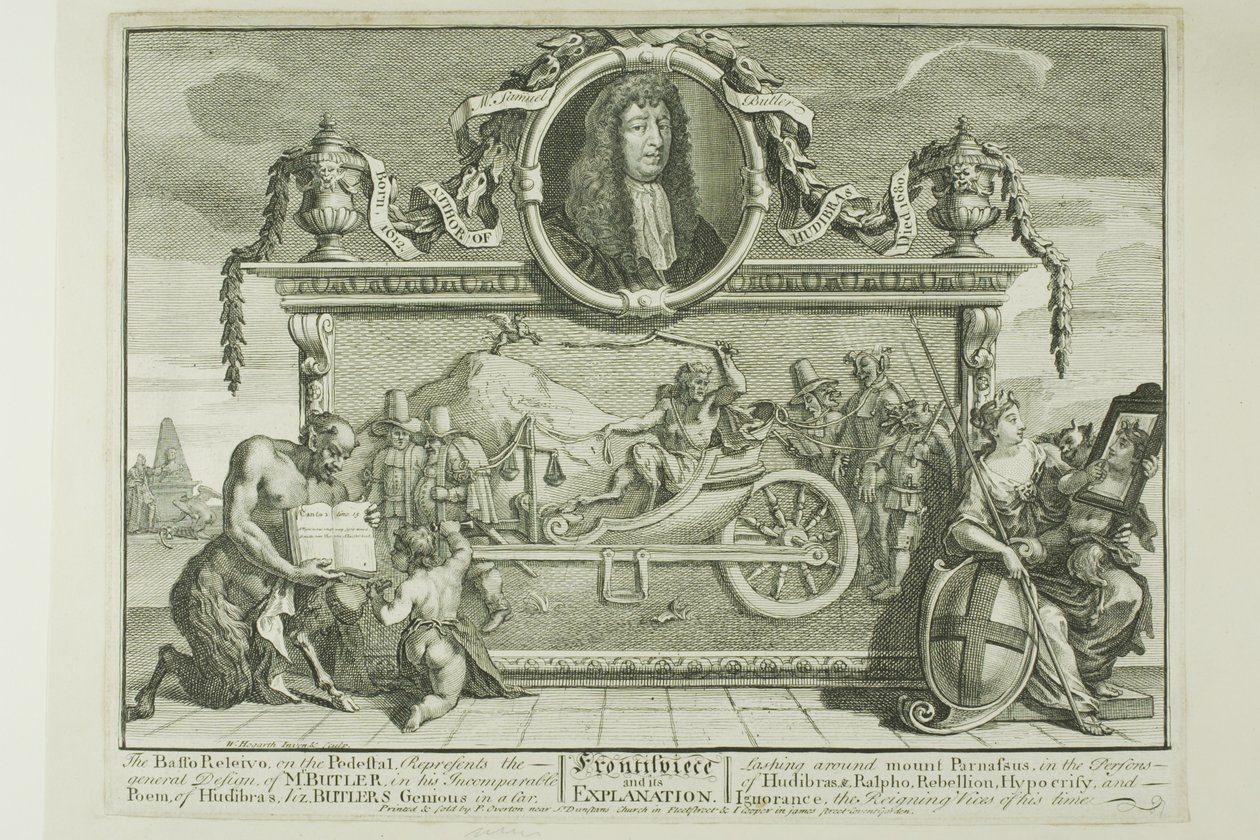 Frontispiece, plansch en från Hudibras av William Hogarth