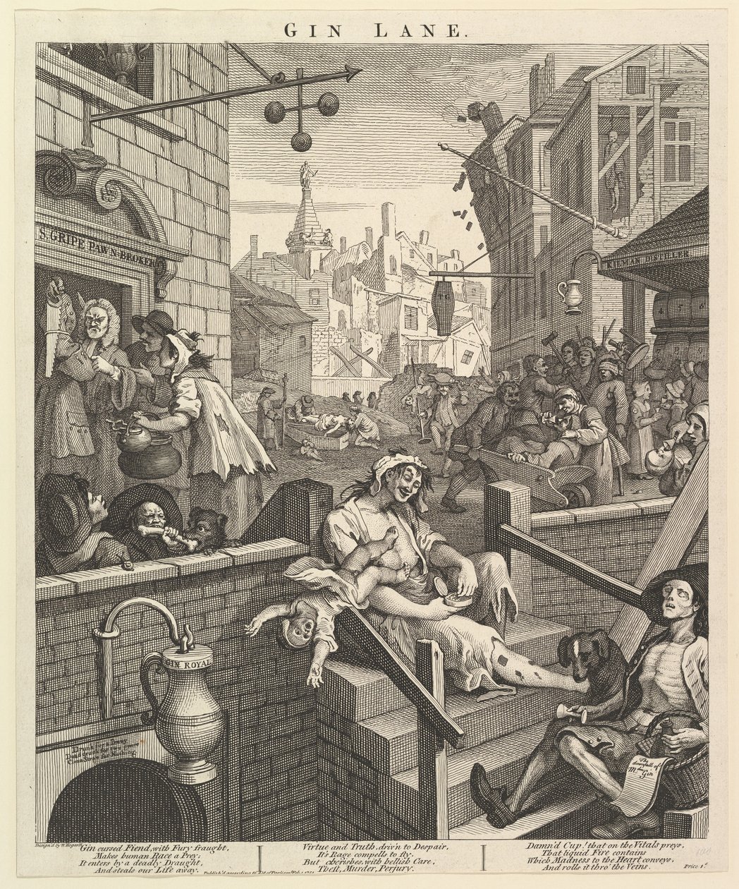 Gin Lane, 1 februari 1751. av William Hogarth